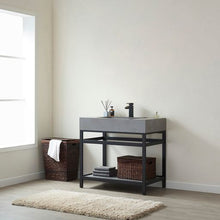 Load image into Gallery viewer, Vinnova Bilbao 36" Single Vanity with Matte black stainless steel bracket match with Grey Sintered Stone Top- Vinnova