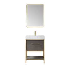 Load image into Gallery viewer, Vinnova Palma 24G&quot; Single Sink Bath Vanity in Suleiman Oak with White Composite Grain Stone Countertop and Mirror- Vinnova