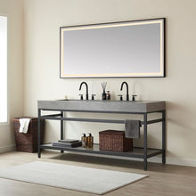 Load image into Gallery viewer, Vinnova Lleida 72&quot; Single Sink Bath Vanity in Matt Black Metal Support with Grey Sintered Stone Top and Mirror- Vinnova
