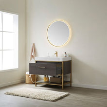 Load image into Gallery viewer, Vinnova Palma 36G&quot; Single Sink Bath Vanity in Suleiman Oak with White Composite Grain Stone Countertop and Mirror- Vinnova