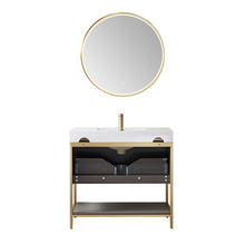 Load image into Gallery viewer, Vinnova Palma 36G&quot; Single Sink Bath Vanity in Suleiman Oak with White Composite Grain Stone Countertop and Mirror- Vinnova