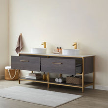 Load image into Gallery viewer, Vinnova Murcia 72G&quot; Double Sink Bath Vanity in Suleiman Oak with White Composite Grain Stone Countertop- Vinnova