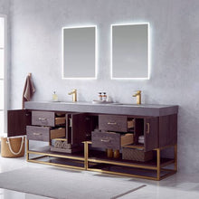 Load image into Gallery viewer, Vinnova Alistair 84&quot; Double Sink Bath Vanity in North Carolina Oak with Grey Sintered Stone Top and Mirror- Vinnova
