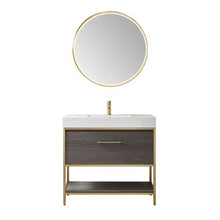Load image into Gallery viewer, Vinnova Palma 36G&quot; Single Sink Bath Vanity in Suleiman Oak with White Composite Grain Stone Countertop and Mirror- Vinnova