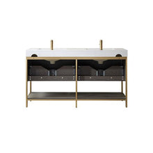 Load image into Gallery viewer, Vinnova Palma 60G&quot; Double Sink Bath Vanity in Suleiman Oak with White Composite Grain Stone Countertop- Vinnova