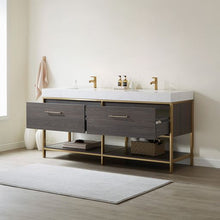 Load image into Gallery viewer, Vinnova Palma 72G&quot; Double Sink Bath Vanity in Suleiman Oak with White Composite Grain Stone Countertop- Vinnova