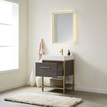 Load image into Gallery viewer, Vinnova Palma 24G&quot; Single Sink Bath Vanity in Suleiman Oak with White Composite Grain Stone Countertop and Mirror- Vinnova