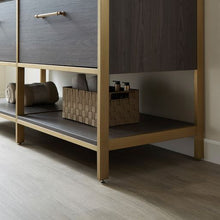 Load image into Gallery viewer, Vinnova Palma 60G&quot; Double Sink Bath Vanity in Suleiman Oak with White Composite Grain Stone Countertop and Mirror- Vinnova