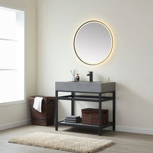Load image into Gallery viewer, Vinnova Bilbao 36" Single Vanity with Matte black stainless steel bracket match with Grey Sintered Stone Top and Mirror- Vinnova