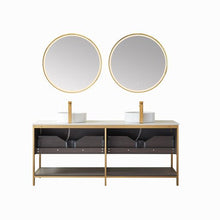Load image into Gallery viewer, Vinnova Murcia 72G&quot; Double Sink Bath Vanity in Suleiman Oak with White Composite Grain Stone Countertop and Mirror- Vinnova