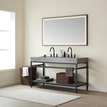 Load image into Gallery viewer, Vinnova Lleida 60&quot; Single Sink Bath Vanity in Matt Black Metal Support with Grey Sintered Stone Top and Mirror- Vinnova