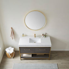 Load image into Gallery viewer, Vinnova Palma 48G&quot; Single Sink Bath Vanity in Suleiman Oak with White Composite Grain Stone Countertop and Mirror- Vinnova