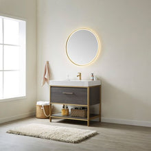 Load image into Gallery viewer, Vinnova Palma 36G&quot; Single Sink Bath Vanity in Suleiman Oak with White Composite Grain Stone Countertop and Mirror- Vinnova