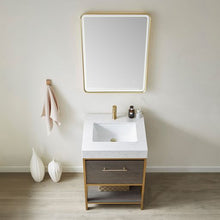Load image into Gallery viewer, Vinnova Palma 24G&quot; Single Sink Bath Vanity in Suleiman Oak with White Composite Grain Stone Countertop and Mirror- Vinnova