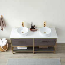 Load image into Gallery viewer, Vinnova Murcia 60G&quot; Double Sink Bath Vanity in Suleiman Oak with White Composite Grain Stone Countertop- Vinnova