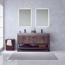 Load image into Gallery viewer, Vinnova Alistair 60B&quot; Double Sink Bath Vanity in North Carolina Oak with Grey Sintered Stone Top and Mirror- Vinnova