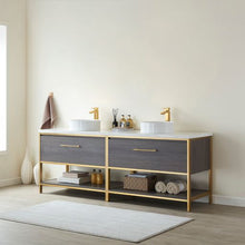 Load image into Gallery viewer, Vinnova Murcia 84G&quot; Double Sink Bath Vanity in Suleiman Oak with White Composite Grain Stone Countertop- Vinnova