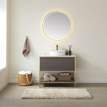 Load image into Gallery viewer, Vinnova Murcia 36G&quot; Single Sink Bath Vanity in Suleiman Oak with White Composite Grain Stone Countertop and Mirror- Vinnova