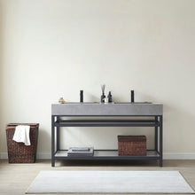 Load image into Gallery viewer, Vinnova Bilbao 60&quot; Double Vanity with Matte black stainless steel bracket match with Grey Sintered Stone Top- Vinnova