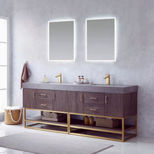 Load image into Gallery viewer, Vinnova Alistair 84&quot; Double Sink Bath Vanity in North Carolina Oak with Grey Sintered Stone Top and Mirror- Vinnova