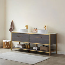 Load image into Gallery viewer, Vinnova Murcia 72G&quot; Double Sink Bath Vanity in Suleiman Oak with White Composite Grain Stone Countertop- Vinnova