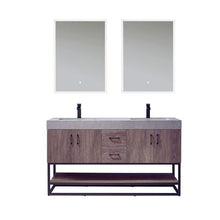 Load image into Gallery viewer, Vinnova Alistair 60B&quot; Double Sink Bath Vanity in North Carolina Oak with Grey Sintered Stone Top and Mirror- Vinnova
