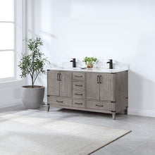 Load image into Gallery viewer, Vinnova Zaragoza 60&quot; Double Sink Bath Vanity in Classical Grey with White Composite Grain Stone Countertop- Vinnova