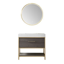 Load image into Gallery viewer, Vinnova Palma 36G&quot; Single Sink Bath Vanity in Suleiman Oak with White Composite Grain Stone Countertop and Mirror- Vinnova
