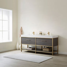 Load image into Gallery viewer, Vinnova Palma 72G&quot; Double Sink Bath Vanity in Suleiman Oak with White Composite Grain Stone Countertop- Vinnova