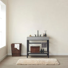 Load image into Gallery viewer, Vinnova Lleida 36&quot; Single Sink Bath Vanity in Matt Black Metal Support with Grey Sintered Stone Top- Vinnova