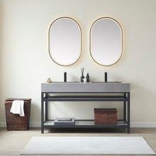 Load image into Gallery viewer, Vinnova Bilbao 60&quot; Double Vanity with Matte black stainless steel bracket match with Grey Sintered Stone Top and Mirror- Vinnova