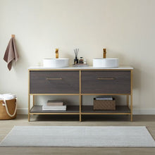 Load image into Gallery viewer, Vinnova Murcia 60G&quot; Double Sink Bath Vanity in Suleiman Oak with White Composite Grain Stone Countertop- Vinnova