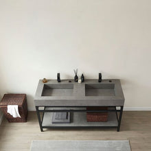 Load image into Gallery viewer, Vinnova Bilbao 60&quot; Double Vanity with Matte black stainless steel bracket match with Grey Sintered Stone Top- Vinnova