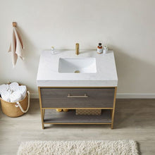 Load image into Gallery viewer, Vinnova Palma 36G&quot; Single Sink Bath Vanity in Suleiman Oak with White Composite Grain Stone Countertop- Vinnova
