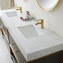 Load image into Gallery viewer, Vinnova Palma 84G&quot; Double Sink Bath Vanity in Suleiman Oak with White Composite Grain Stone Countertop and Mirror- Vinnova