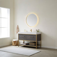 Load image into Gallery viewer, Vinnova Palma 48G&quot; Single Sink Bath Vanity in Suleiman Oak with White Composite Grain Stone Countertop and Mirror- Vinnova