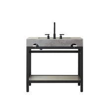 Load image into Gallery viewer, Vinnova Lleida 36" Single Sink Bath Vanity in Matt Black Metal Support with Grey Sintered Stone Top and Mirror- Vinnova