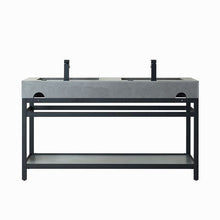 Load image into Gallery viewer, Vinnova Bilbao 60&quot; Double Vanity with Matte black stainless steel bracket match with Grey Sintered Stone Top and Mirror- Vinnova