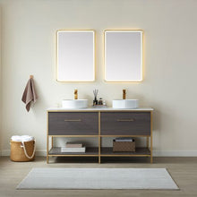 Load image into Gallery viewer, Vinnova Murcia 60G&quot; Double Sink Bath Vanity in Suleiman Oak with White Composite Grain Stone Countertop and Mirror- Vinnova