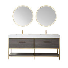 Load image into Gallery viewer, Vinnova Palma 72G&quot; Double Sink Bath Vanity in Suleiman Oak with White Composite Grain Stone Countertop and Mirror- Vinnova