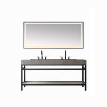 Load image into Gallery viewer, Vinnova Lleida 72&quot; Single Sink Bath Vanity in Matt Black Metal Support with Grey Sintered Stone Top and Mirror- Vinnova