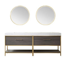 Load image into Gallery viewer, Vinnova Palma 84G&quot; Double Sink Bath Vanity in Suleiman Oak with White Composite Grain Stone Countertop and Mirror- Vinnova