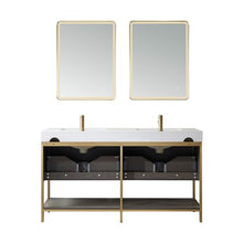 Load image into Gallery viewer, Vinnova Palma 60G&quot; Double Sink Bath Vanity in Suleiman Oak with White Composite Grain Stone Countertop and Mirror- Vinnova