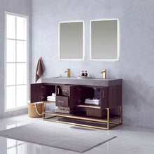 Load image into Gallery viewer, Vinnova Alistair 60&quot; Double Sink Bath Vanity in North Carolina Oak with Grey Sintered Stone Top and Mirror- Vinnova