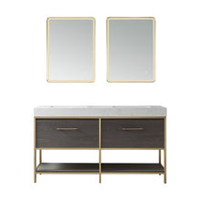 Load image into Gallery viewer, Vinnova Palma 60G&quot; Double Sink Bath Vanity in Suleiman Oak with White Composite Grain Stone Countertop and Mirror- Vinnova