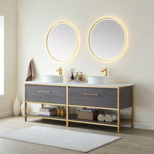 Load image into Gallery viewer, Vinnova Murcia 84G&quot; Double Sink Bath Vanity in Suleiman Oak with White Composite Grain Stone Countertop and Mirror- Vinnova