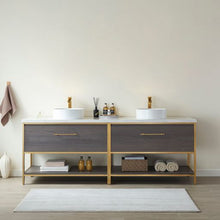 Load image into Gallery viewer, Vinnova Murcia 84G&quot; Double Sink Bath Vanity in Suleiman Oak with White Composite Grain Stone Countertop- Vinnova