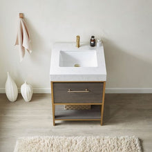 Load image into Gallery viewer, Vinnova Palma 24G&quot; Single Sink Bath Vanity in Suleiman Oak with White Composite Grain Stone Countertop- Vinnova