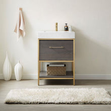 Load image into Gallery viewer, Vinnova Palma 24G&quot; Single Sink Bath Vanity in Suleiman Oak with White Composite Grain Stone Countertop- Vinnova