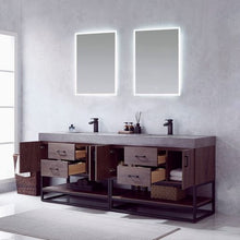 Load image into Gallery viewer, Vinnova Alistair 84B&quot; Double Sink Bath Vanity in North Carolina Oak with Grey Sintered Stone Top and Mirror- Vinnova